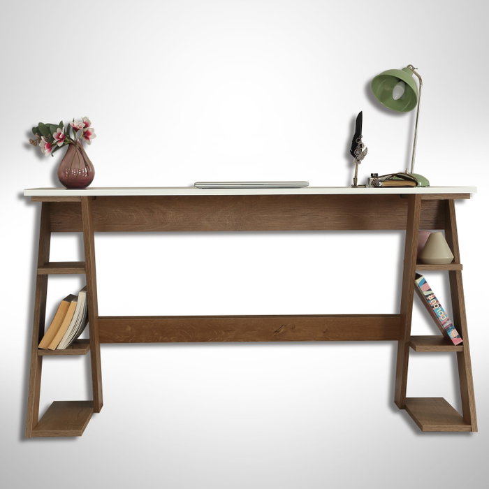 Hanah Home Lungo Escritorio de Estudio Roble Oscuro y Blanco